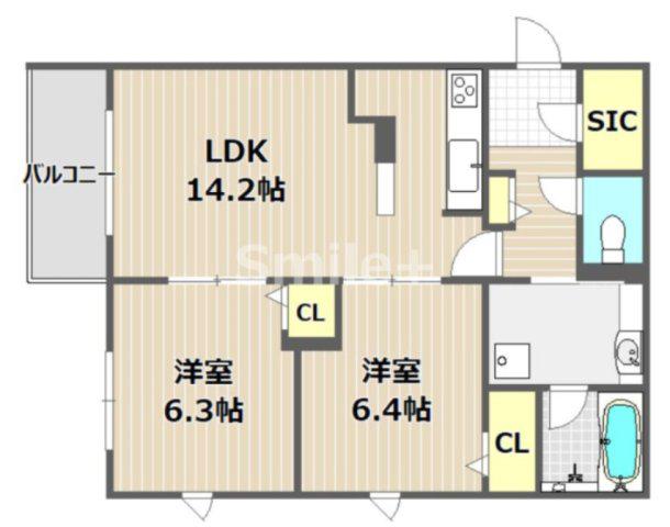 SHALLOWGARDENA棟(2LDK/5階)の間取り写真