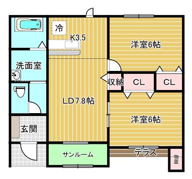 バーディーハウスB棟(2LDK/1階)の間取り写真