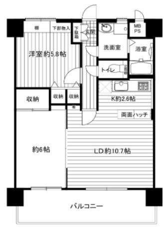 朝日プラザ岡山サウスフロント(2LDK/10階)の間取り写真