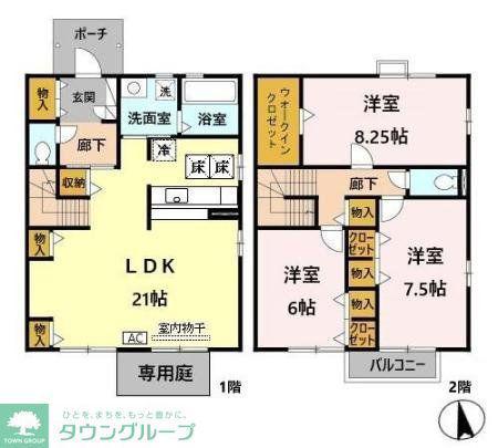 グランラフィーネA・B(3LDK/1階)の間取り写真