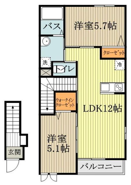 エクセル・ヴィラA(2LDK/2階)の間取り写真