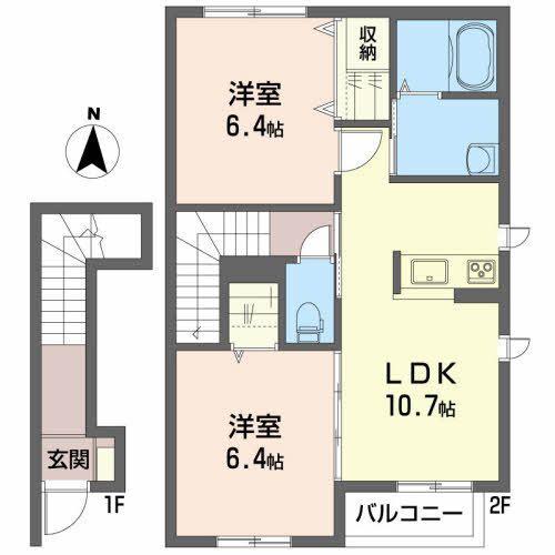 シャーメゾンS(2LDK/2階)の間取り写真