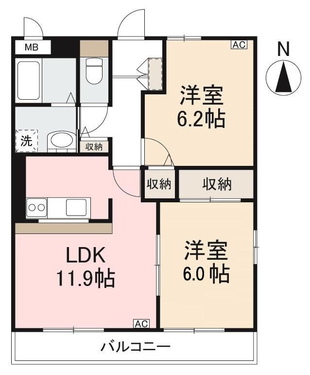 ファミール三条II(2LDK/3階)の間取り写真