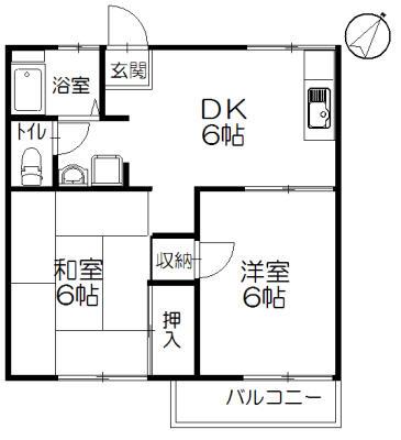 コーポ端山(2DK/2階)の間取り写真