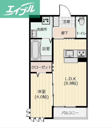 RIAN伊福町(1LDK/1階)の間取り写真
