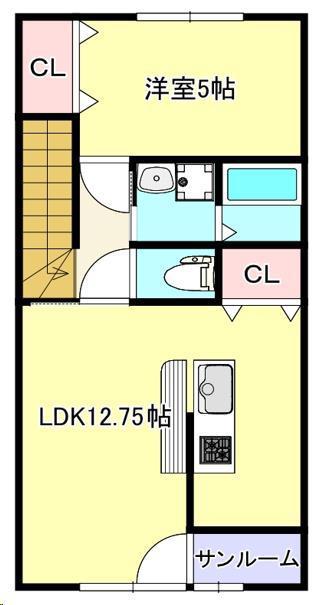 安達太良(1LDK/2階)の間取り写真