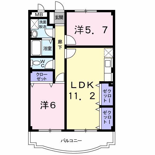 エステート今井(2LDK/3階)の間取り写真