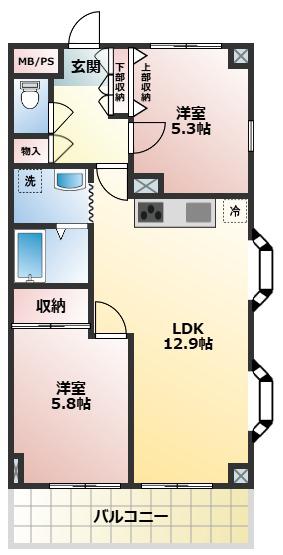 勝和パレス(2LDK/4階)の間取り写真