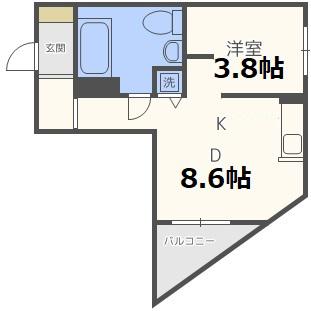 フレンズ本通南(1LDK/3階)の間取り写真