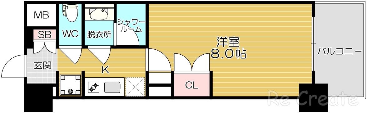 ザ・パークハビオ谷町六丁目テラス(1K/10階)の間取り写真