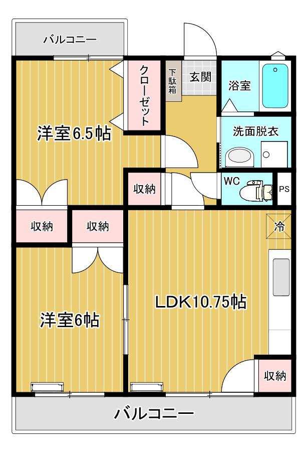 松代レジデンスI(2LDK/3階)の間取り写真