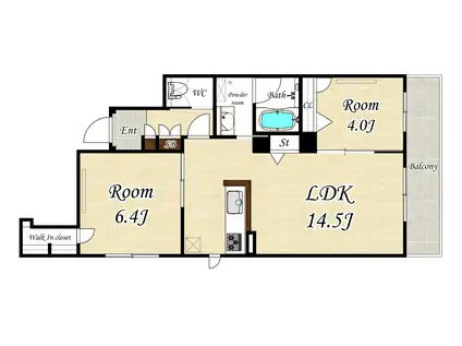 GRANDVERT KITASAKURAZUKAグランヴェール北桜塚(2LDK/2階)の間取り写真