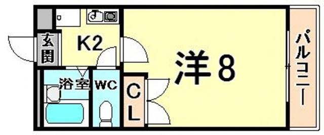 阪神本線 武庫川駅 徒歩15分 3階建 築30年(1K/3階)の間取り写真