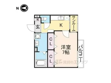 ＪＲ山陰本線 高津駅(京都) 徒歩10分 2階建 築40年(1K/2階)の間取り写真