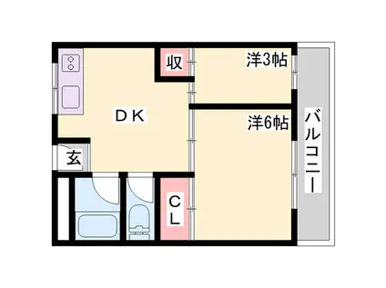 明泉寺コーポ(2DK/5階)の間取り写真
