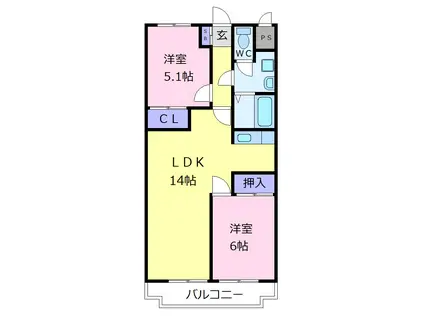 パークレジデンス北野田(2LDK/1階)の間取り写真
