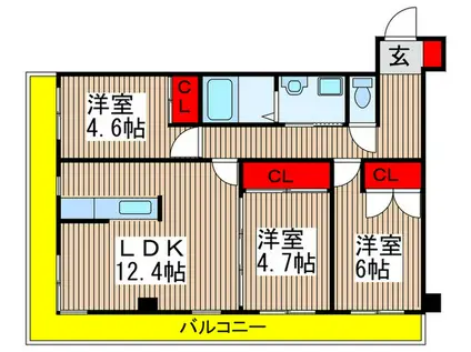 ビューラN(3LDK/2階)の間取り写真