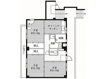 ビレッジハウス亀井野 3号棟(3DK/5階)の間取り写真