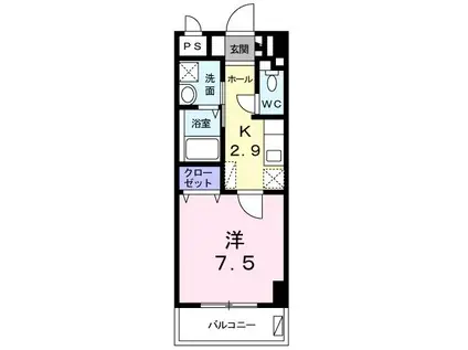 ミニヨン アビタシオン久米(1K/6階)の間取り写真
