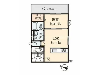 草加市金明町アパート(1LDK/3階)の間取り写真