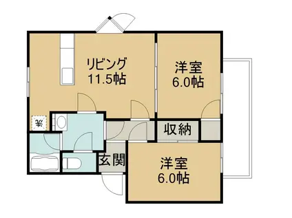 シャンクレール田室 B棟(2LDK/2階)の間取り写真