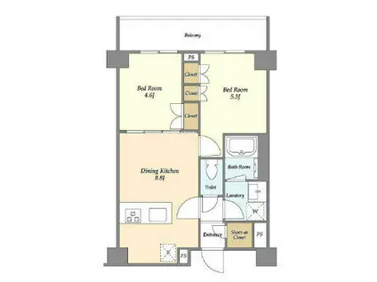 ディームス横濱神之木台(2DK/3階)の間取り写真