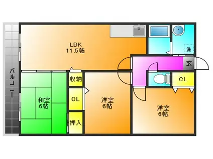 パストラールハイム(3LDK/2階)の間取り写真