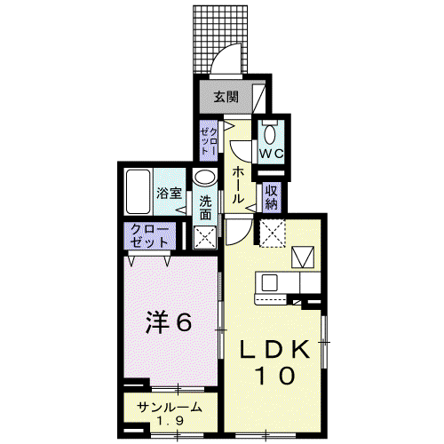 モナコI(1LDK/1階)の間取り写真
