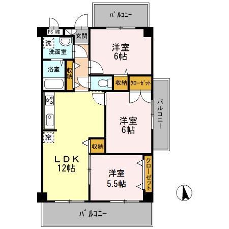 ワッセナー21(3LDK/3階)の間取り写真