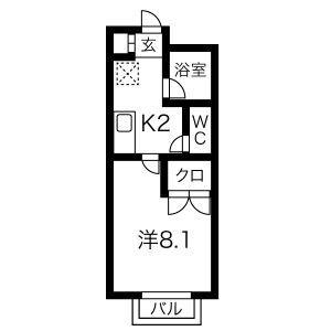 宇緒夢 弐番館(1K/1階)の間取り写真