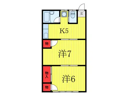 K・Tハイツ(2K/1階)の間取り写真