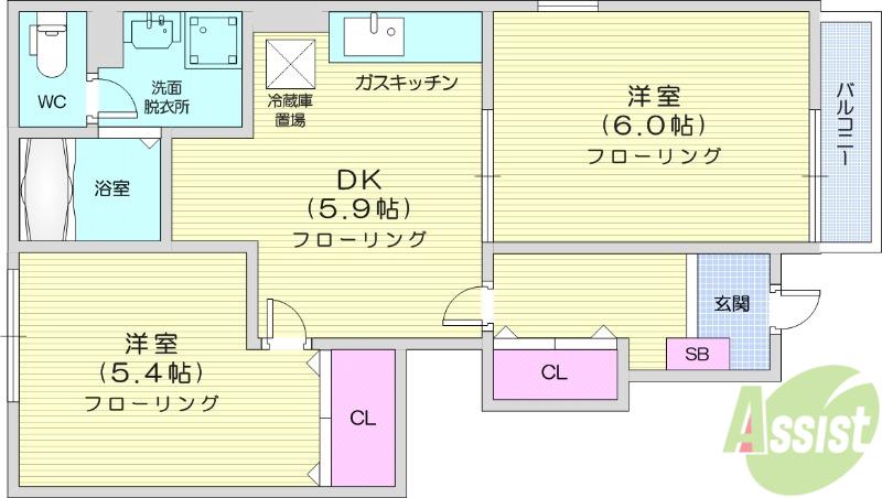ポプラール(2DK/1階)の間取り写真
