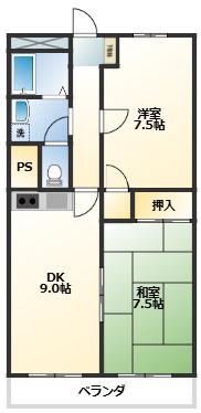 メゾンド都原(2DK/3階)の間取り写真