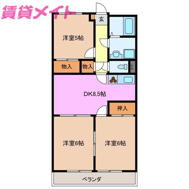 レジデンス優珈里(3DK/3階)の間取り写真