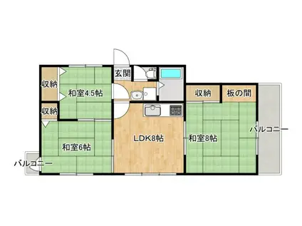 谷川第2マンション(3LDK/3階)の間取り写真