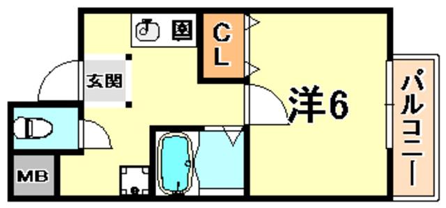 カーサデ六甲(1K/3階)の間取り写真