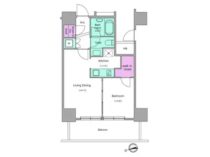 レジディアタワー目黒不動前(1LDK/8階)の間取り写真
