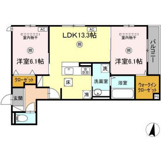 D-ROOM高須2丁目 A棟(2LDK/1階)の間取り写真