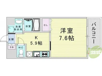 アール大阪リュクス(1K/5階)の間取り写真