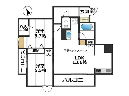グランド フルーレ浮間舟渡(2LDK/2階)の間取り写真