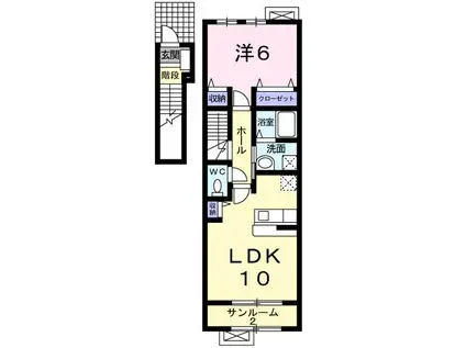 アウローラA・B棟(1LDK/2階)の間取り写真