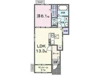 ヘーリオス(1LDK/1階)の間取り写真