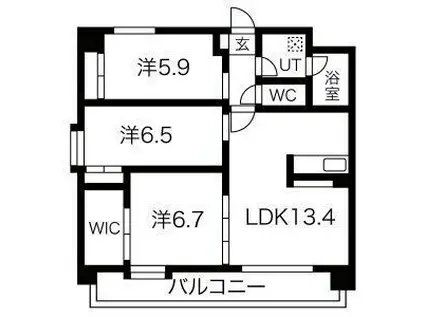 ヒルクレスト水前寺(3LDK/4階)の間取り写真