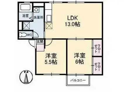 シティハイムソファレ(2LDK/2階)の間取り写真