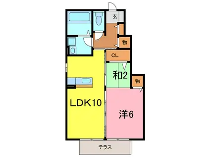 カーミー・芳川 B棟(1LDK/1階)の間取り写真