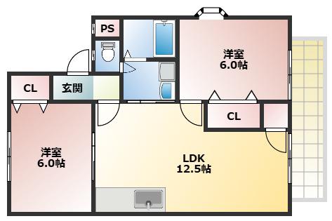 エレガンツァカーサ(2LDK/2階)の間取り写真