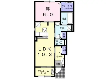 サンシティコスモII(1LDK/1階)の間取り写真