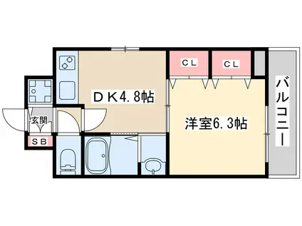 プルミエール江坂(1DK/3階)の間取り写真