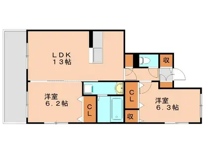 ピュア中通(2LDK/3階)の間取り写真