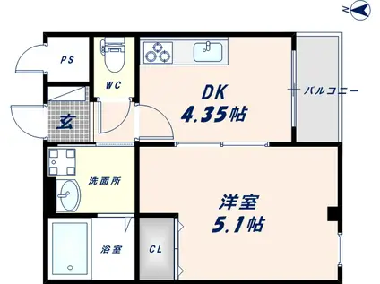 ラガーパレス花園(1DK/2階)の間取り写真